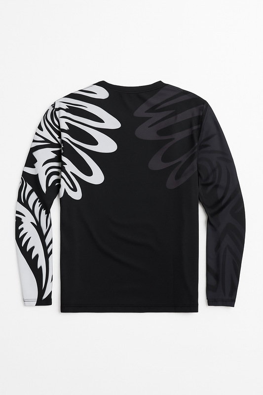 🥋 Rashguard Tribal de Manga Larga – Negro & Blanco