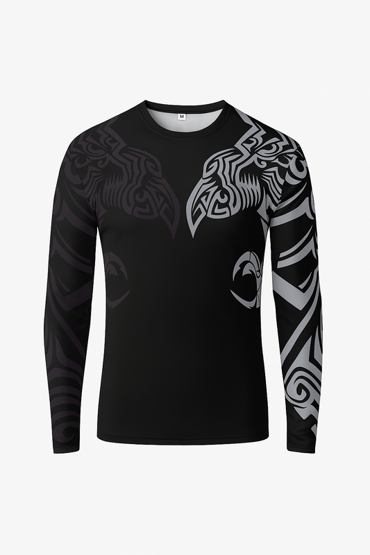 🥋 Rashguard Tribal de Manga Larga – Negro & Blanco